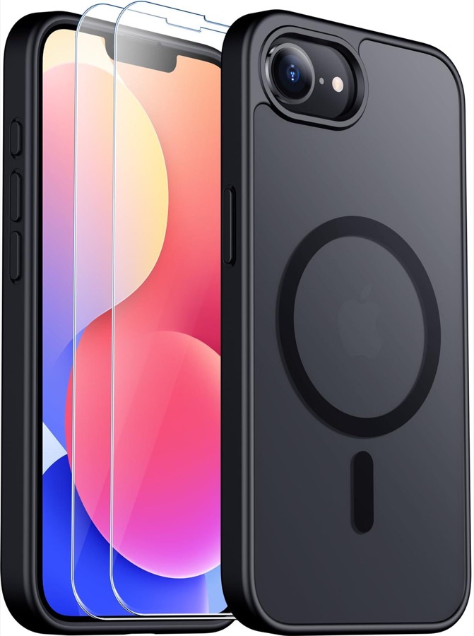 for iPhone 16e Case for iPhone 17e Case, Magnetic Translucent Matte Case with 2PCS Tempered Glass Screen Protector Slim Phone Case for iPhone 16E/17E 6.1'', Black